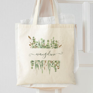 Bolso De Tela Bonito personalizada de acuarela Eucalyptus Greene