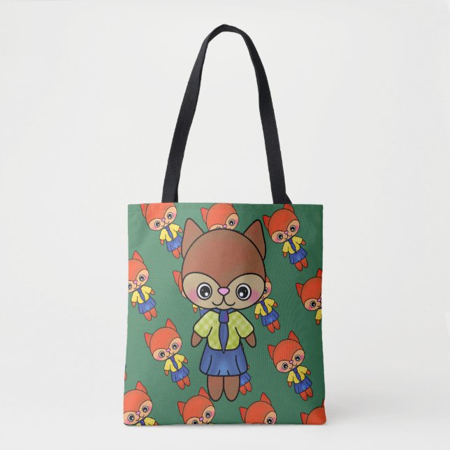Bolso De Tela Bonito Personalizado Fox Chica con un vestido a ra (Anverso)