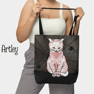 Bolso De Tela Bonito Pink Black Gótico Cat Spider Web