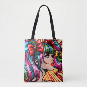 Bolso De Tela Bonito Pop Art Comic Chica Colorful Ai Art