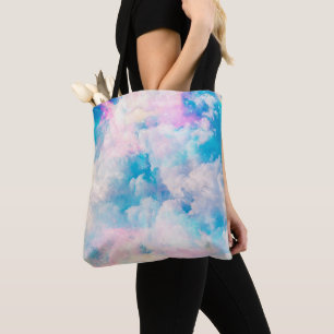 Bolso De Tela Bonito Rainbow Pastel Clouds Diseño estético