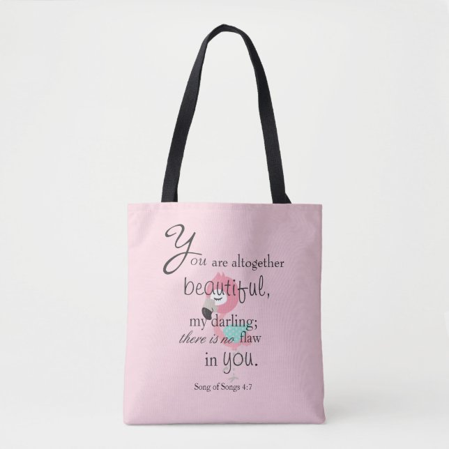 Bolso De Tela Bonito Rosa Flamingo Biblia Verse (Anverso)
