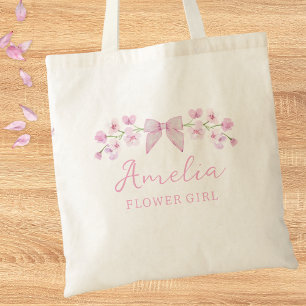 Bolso De Tela Bonito rosa Rubor Flor floral Bow Chica