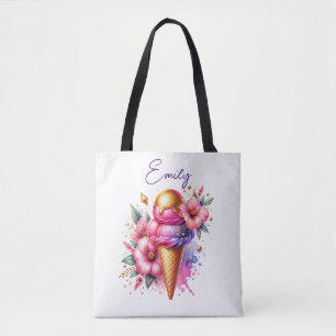 Bolso De Tela Bonito rosa y dorado Crema de hielo Cono Floral