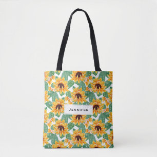 Bolso De Tela Bonito Sunflower Patrón amarillo y verde