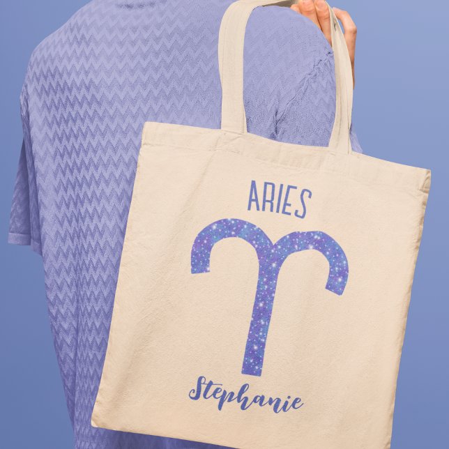 Bolso De Tela Bonitos Aries Rótulo Astrología Purple Personaliza (Subido por el creador)