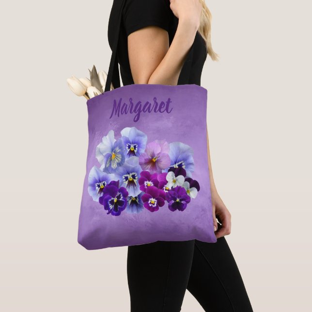 Bolso De Tela Bonitos Pansies Floral Tote Bag Personalizado (Detalle)