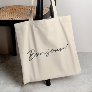 Bolso De Tela ¡Bonjour! Guión moderno Francés Hola negro de mo