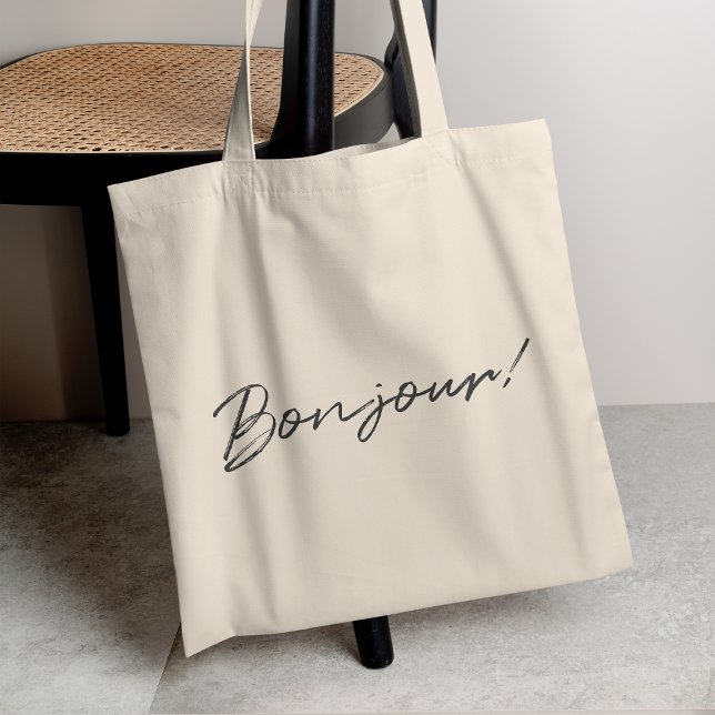 Bolso De Tela ¡Bonjour! | Guión moderno Francés Hola negro de mo (Subido por el creador)