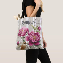 Bolso De Tela Bonjour Modern retro botanical stripped teacher