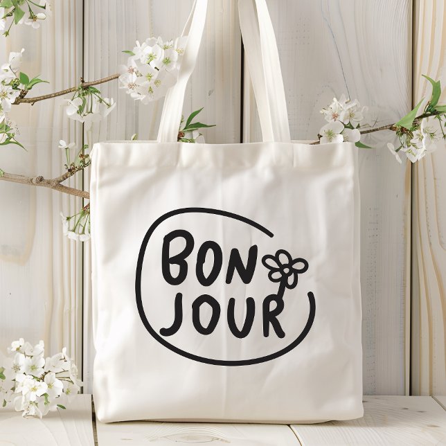 Bolso De Tela Bonjour Sencillo y moderno saludo francés floral (Subido por el creador)