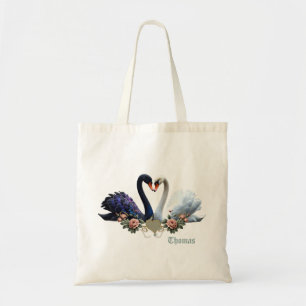 Bolso De Tela Bono eterno, cisnes negros y blancos enamorados.