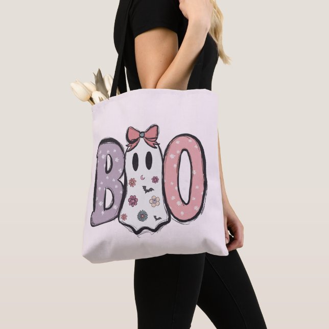 Bolso De Tela Boo Super Cute Fantasma Pastel Rosa Halloween (Detalle)