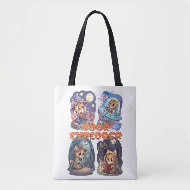 Bolso De Tela Book Explorer – Cute Cat Reading Adventure (Anverso)