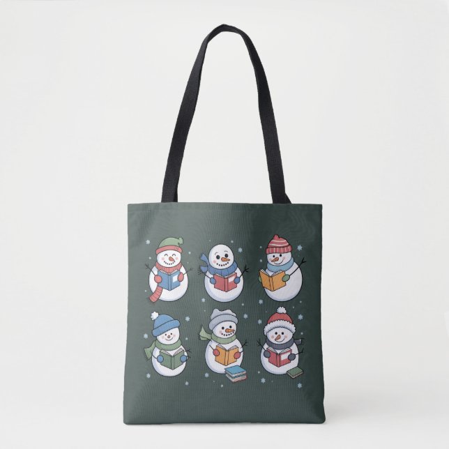 Bolso De Tela Book Lover Snowman Reading Gift Teacher Winter  (Anverso)