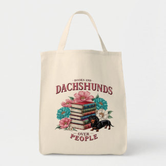 Bolso De Tela Books and Dachshunds Over People Floral Book Lover