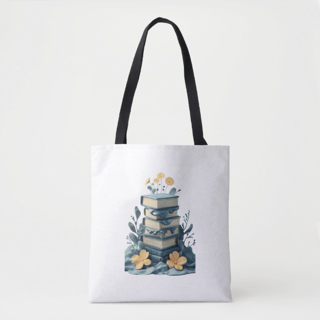 Bolso De Tela Books whit flowers - tote bag (Anverso)