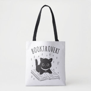 Bolso De Tela Booktrovert cat con libro y estrellas