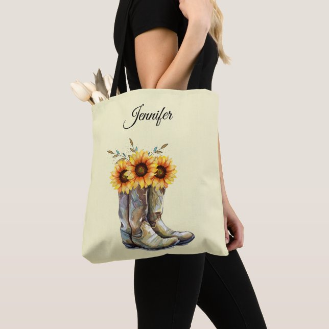 Bolso De Tela Boots rústicos de vaquero con girasoles (Detalle)