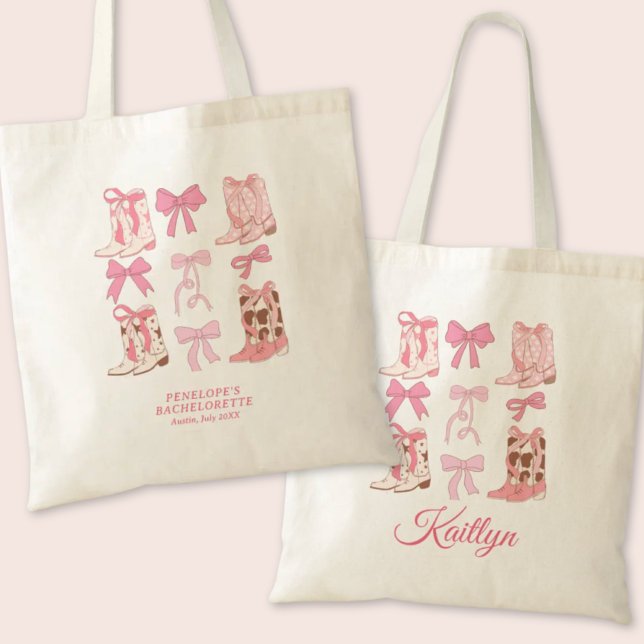 Bolso De Tela Boots y arcos de vaca rosa Coquette Bachelorette (Boots & Bows Pink Cowgirl Coquette Bachelorette Tote Bag
)