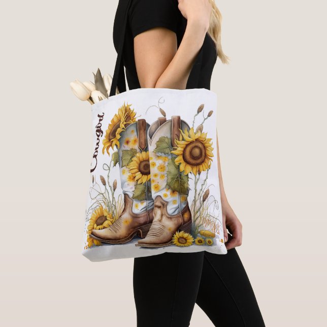 Bolso De Tela Boots y girasoles de gallina (Detalle)