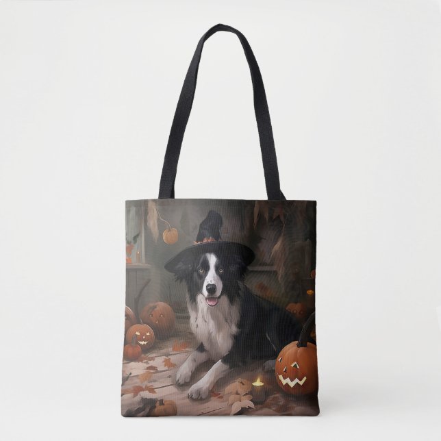 Bolso De Tela Borde de Collie Pumpkins Halloween Scary (Anverso)
