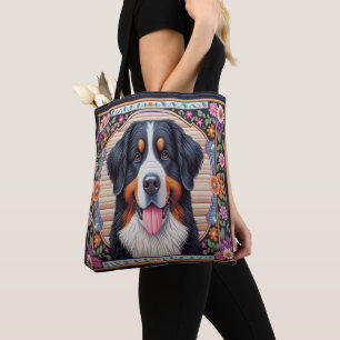 Bolso De Tela Borde de color floral de perro de montaña de Berne
