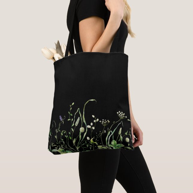 Bolso De Tela Borde de flores silvestres sobre negro (Detalle)