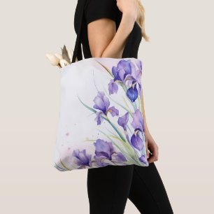 Bolso De Tela Borde De Iris Púrpura Sobre Blanco