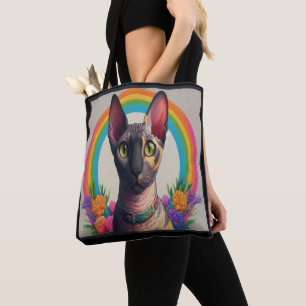 Bolso De Tela Borde floral de color de gatos de color de color d