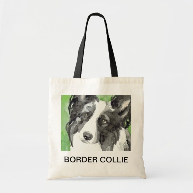 Bolso De Tela Border Collie Acuarela (Frente)