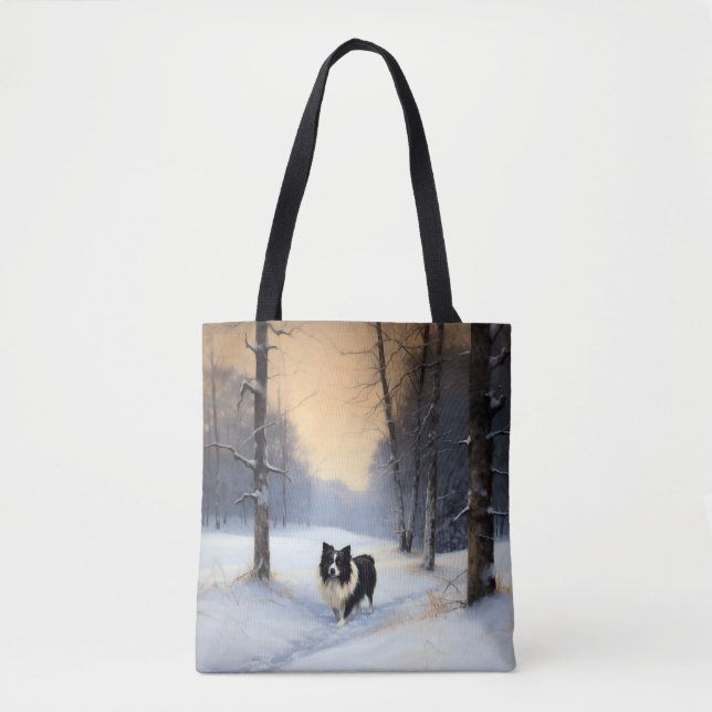 Bolso De Tela Border Collie Deja que nieve Navidad (Anverso)