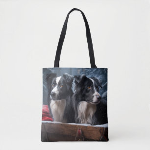Bolso De Tela Border Collie Nevado Trineo Navidad Decoración