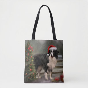 Bolso De Tela Border Collie Perro en Navidad Nieve
