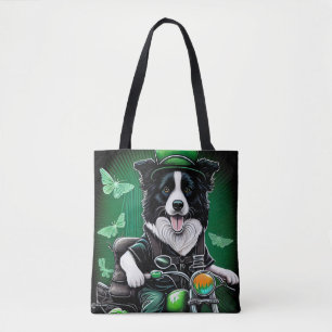 Bolso De Tela Border Collie Perro Montando Bicicleta Día de San
