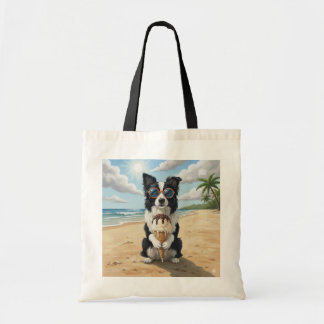 Bolso De Tela Border Collie sosteniendo un cono de helado