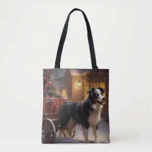Bolso De Tela Border Collie Temporada Navideña Festiva