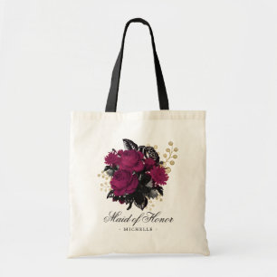Bolso De Tela Borgoña - Dama de honor floral Marsala y oro