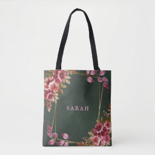 Bolso De Tela Borgoña geométrica de oro y Boda floral verde