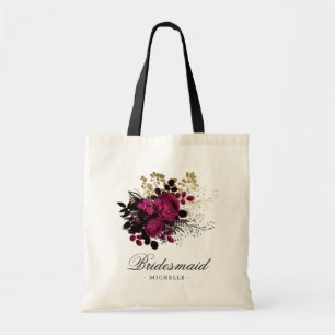 Bolso De Tela Borgoña - Marsala y Floral Dorado Dama de Honor