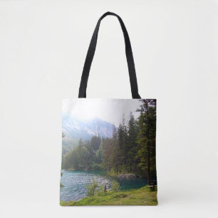 Bolso De Tela Bosque alpino y lago panorámico
