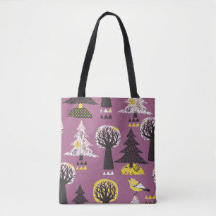 Bolso De Tela Bosque colorido con aves, baldosas sin costura.