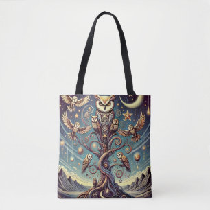 Bolso De Tela Bosque de búho surrealista