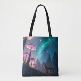Bolso De Tela Bosque de Hongos Brillantes Arte de Fantasía Zorro
