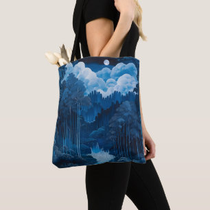 Bolso De Tela Bosque de la Luna Azul de Medianoche