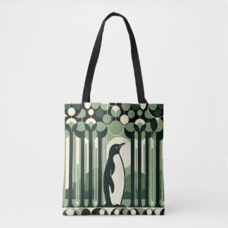 Bolso De Tela Bosque de pingüino pekinés retro geométrico 70