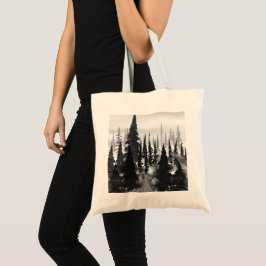 Bolso De Tela Bosque de Pinos Monocromo Brumoso Impresión de Art
