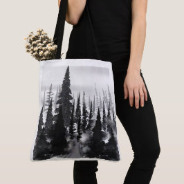 Bolso De Tela Bosque de Pinos Monocromo Brumoso Impresión de Art