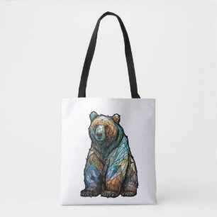Bolso De Tela Bosque de vidrio manchado de retrato animal de oso