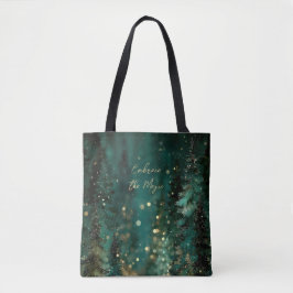 Bolso De Tela Bosque dorado mágico verde turquesa Bokeh